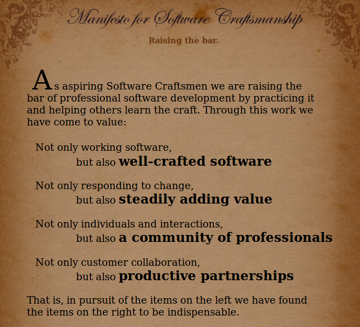 Software Craftsmanship Manifesto